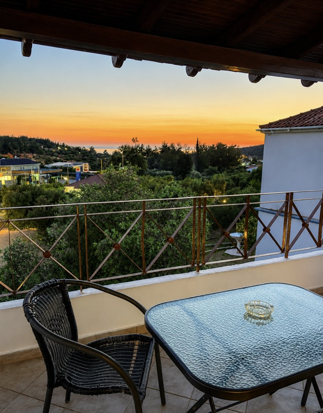 Sunset from a first-floor balcony